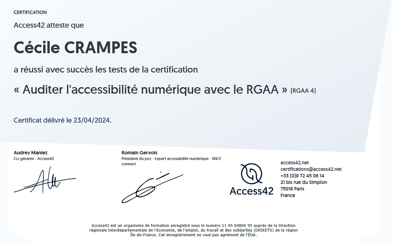 Je suis officiellement certifiée.